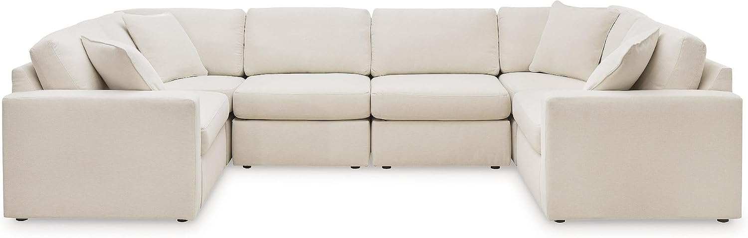 Signature Design by Ashley Modmax Contemporary Stain Resistant 6-Piece Sectional with Armrest, Throw Pillows and Reversible Cushions, Beige