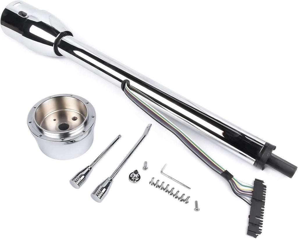 30' Chrome Tilt Street Rod Floor Shift Steering Column w/Wheel Adapter No Key Without Ignition Switch 9 Bolt Stainless Steel