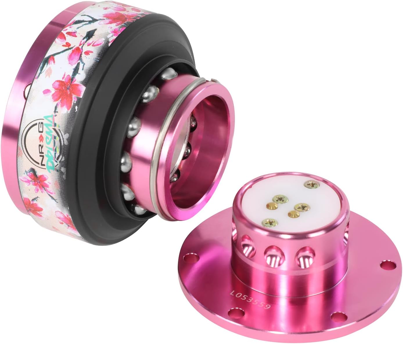 NRG Innovations Gen 2.0 Steering Wheel Quick Release Adapter 6-HOLE with Mounting Bolts, Quick Release - Pink Body/Sakura ring with Prisma Collab, NRG-SRK-200PK-SAKURA