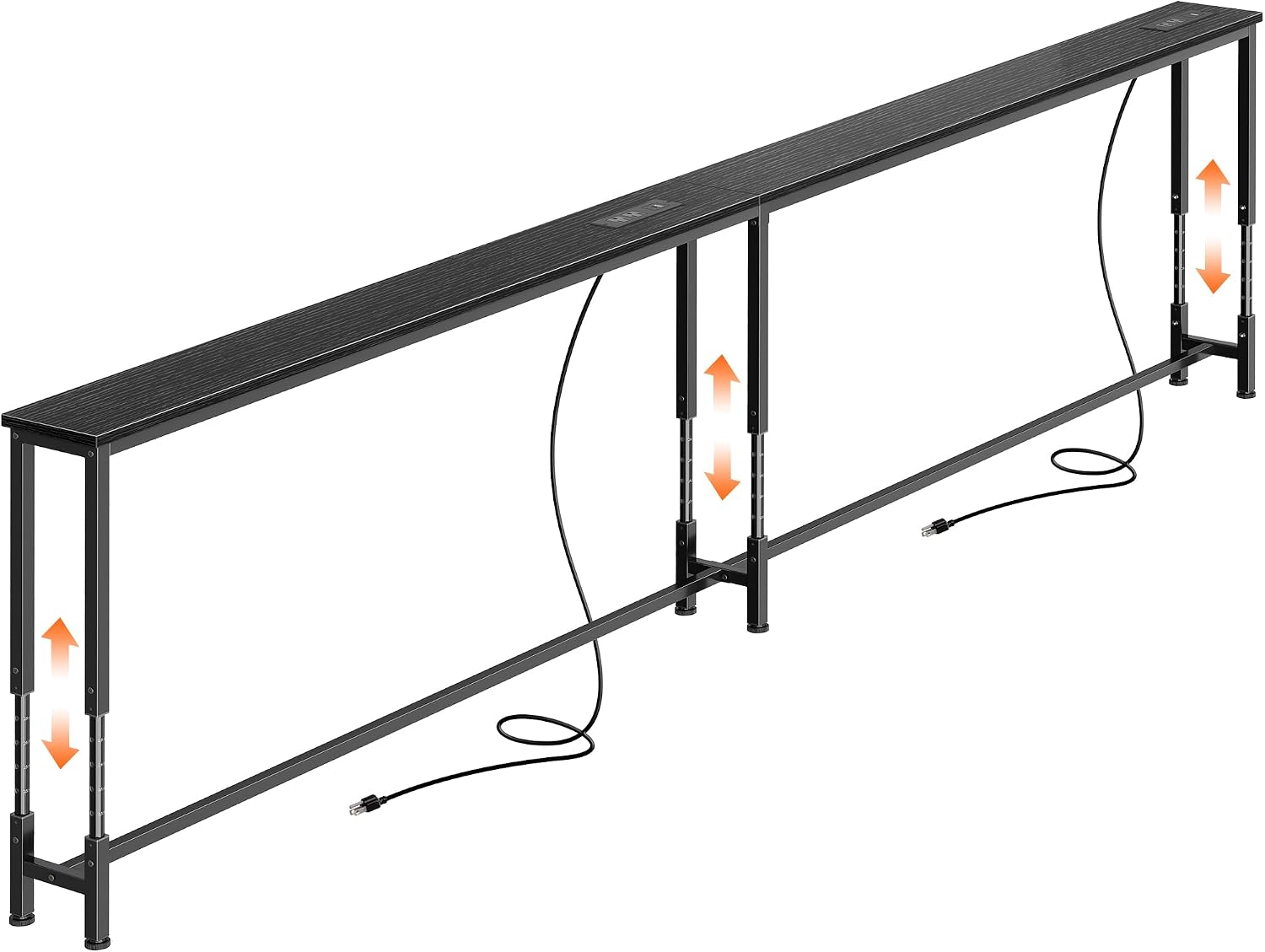Huuger 102.4 Inch Sofa Table with Power Outlets, 23.9''-34.4'' Height Adjustable Range, Behind Couch Table with USB-C Ports, Sofa Tables Narrow Long, Skinny Console Table, for Small Spaces, Black