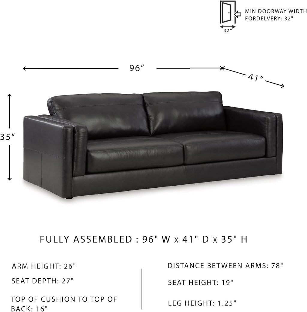 Signature Design by Ashley Amiata Modern Leather Match Sofa with Non-skid Legs, Black