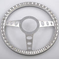 14'' Billet Steering Wheel Dark Gray Half Wrap w/Horn button | 9 bolt, 6061 T6 Aluminum, 2'' Dish, High-Mirror Polished, Vinyl, Cruisin, Compatible with Chevy, Hot Rod, Muscle Car