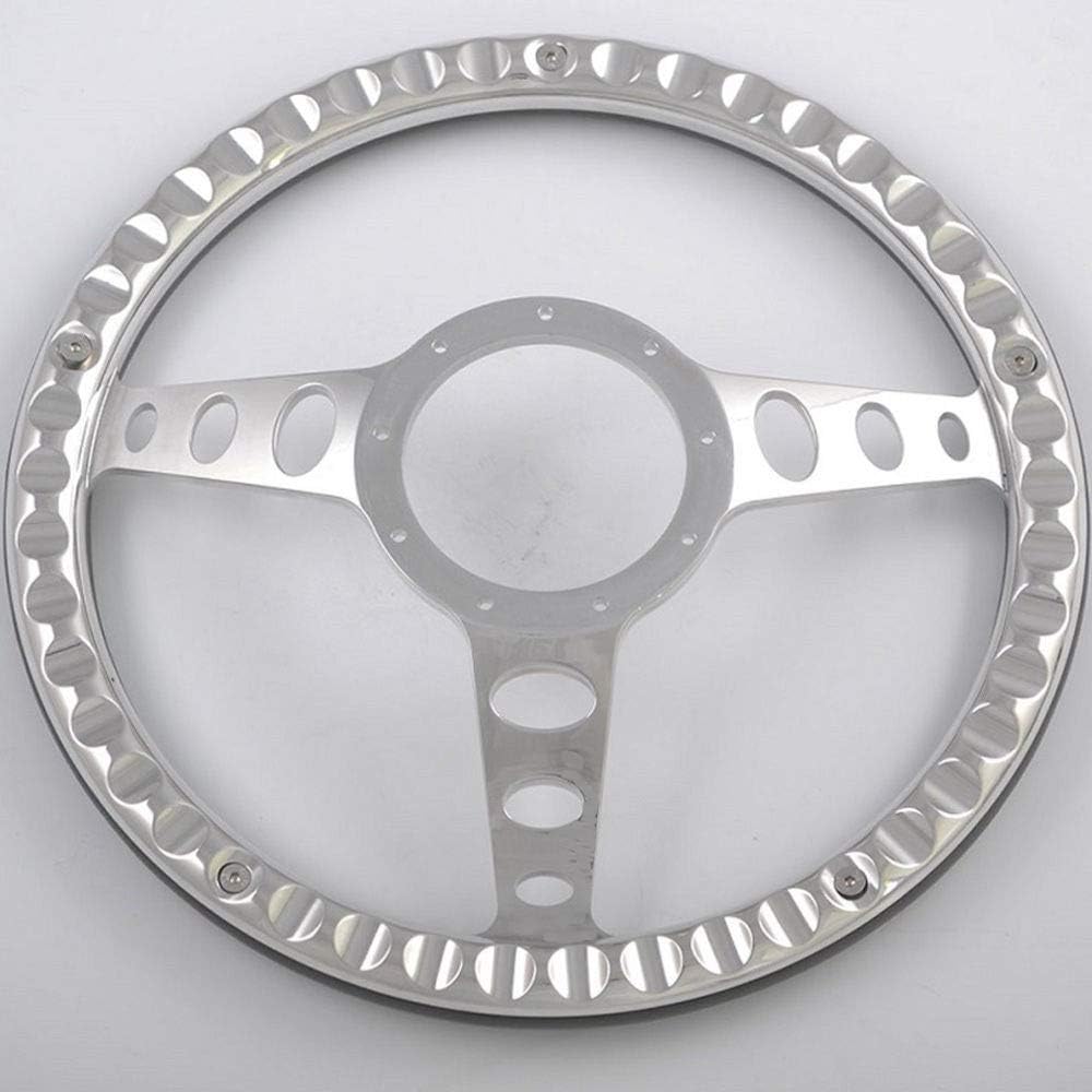 14'' Billet Steering Wheel Burgundy Half Wrap w/Horn button | 9 bolt, 6061 T6 Aluminum, 2'' Dish, High-Mirror Polished, Vinyl, Cruisin, Compatible with Chevy, Hot Rod, Muscle Car