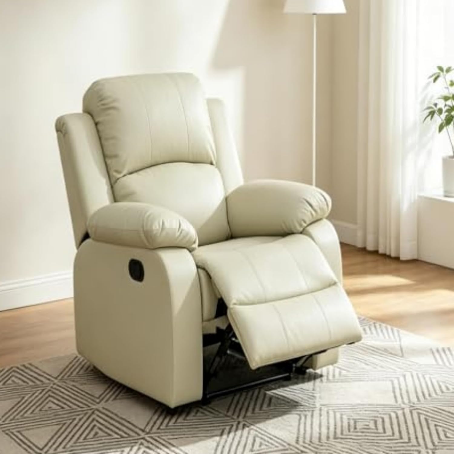 Single Leather Power Recliner Chair, Oversized Electric Lazy Boy Recliner with Home Theater Seating, Breathable Living Room Reclining Chair for Adults Reading Gaming Relax, Khaki