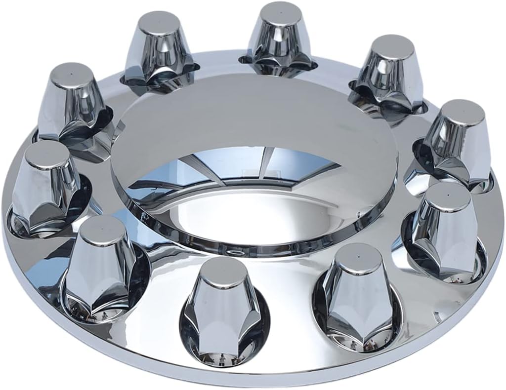 ABS Plastic Chromed Hubcaps Front and Rear Wheel Axle Cover Set with 33mm Thread-On Lug Nut Covers for Semi Trucks (Dome)