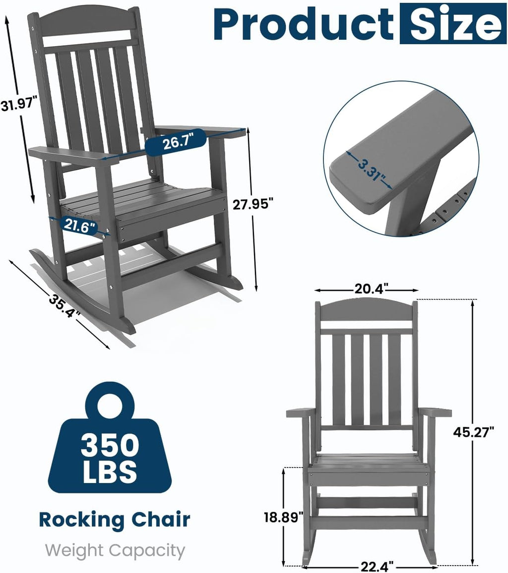 FOOWIN Outdoor Rocking Chair Set of 8, High Back Patio Rocking Chair, HDPE All Weather Resistant Porch Rocker for Adult, Oversized Rocking Chairs for Garden, Lawn, Indoor & Outdoor Use, Grey