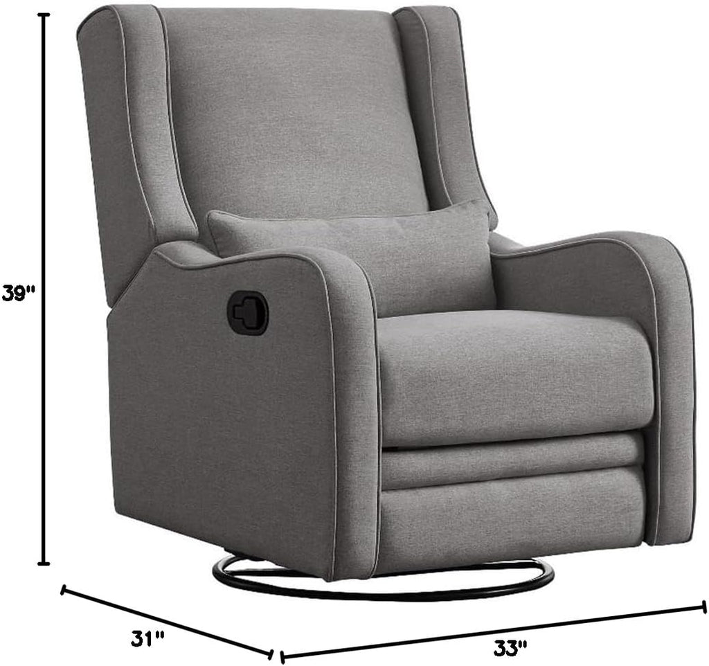 Pemberly Row Premium Fabric Glider Manual Recliner Nursery Rocking Chair for Living Room, Kids Room, Rocker Swivel Recliner with USB Port in Harbor Gray