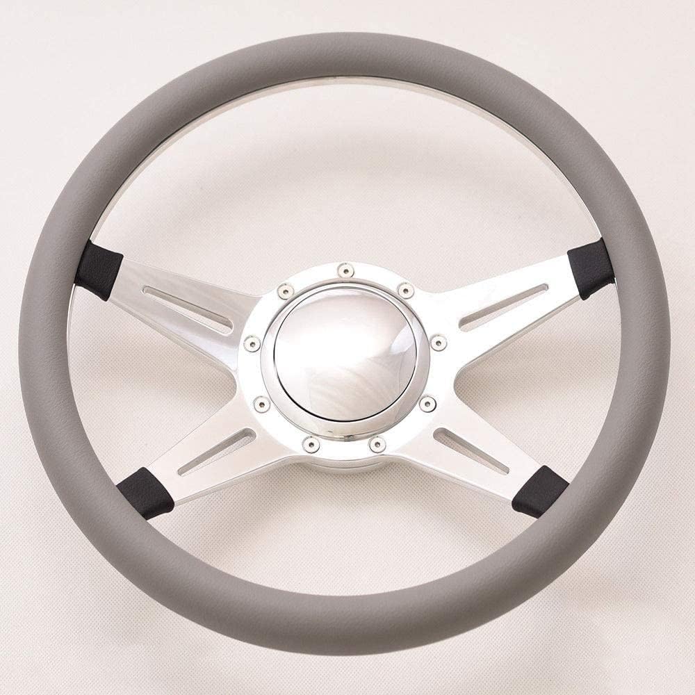 14'' Billet Half Wrap 9 Bolts Steering Wheel with 2'' Dish and Horn Button(Light Grey)