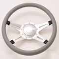 14'' Billet Half Wrap 9 Bolts Steering Wheel with 2'' Dish and Horn Button(Light Grey)