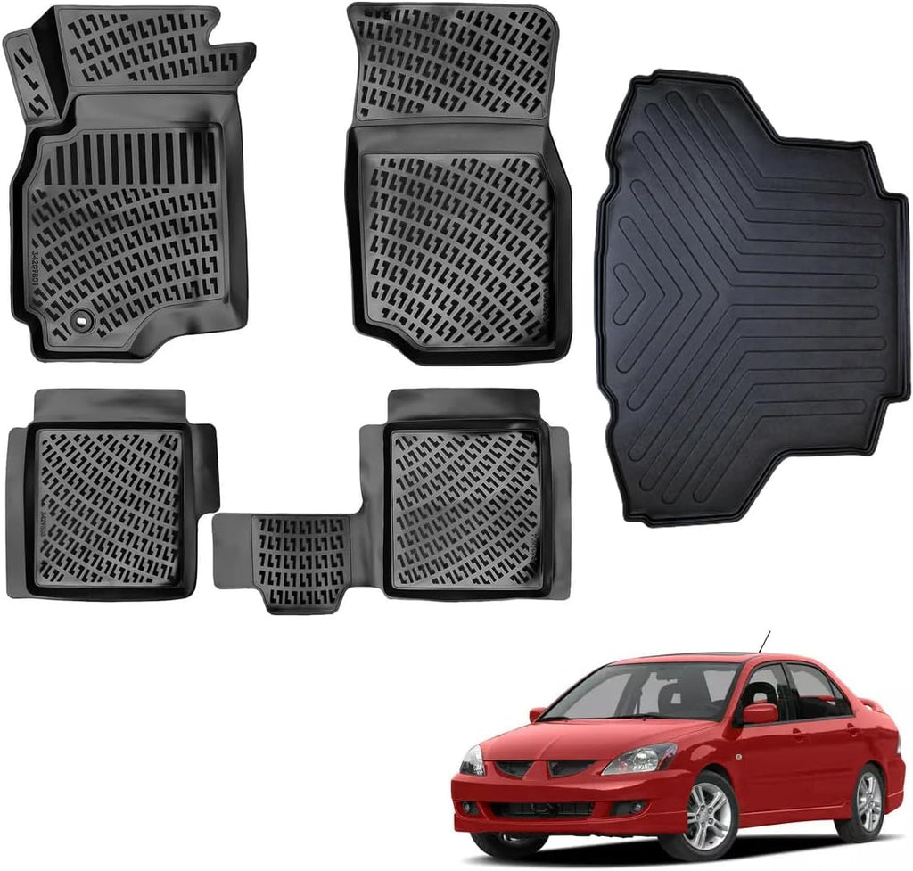 for Mitsubishi Lancer 2001 2002 2003 2004 2005 2006 2007 3D Full Set Floor Mats Liner Cargo Liner Trunk Mat Liner 3D Waterproof Black Rubber Colour