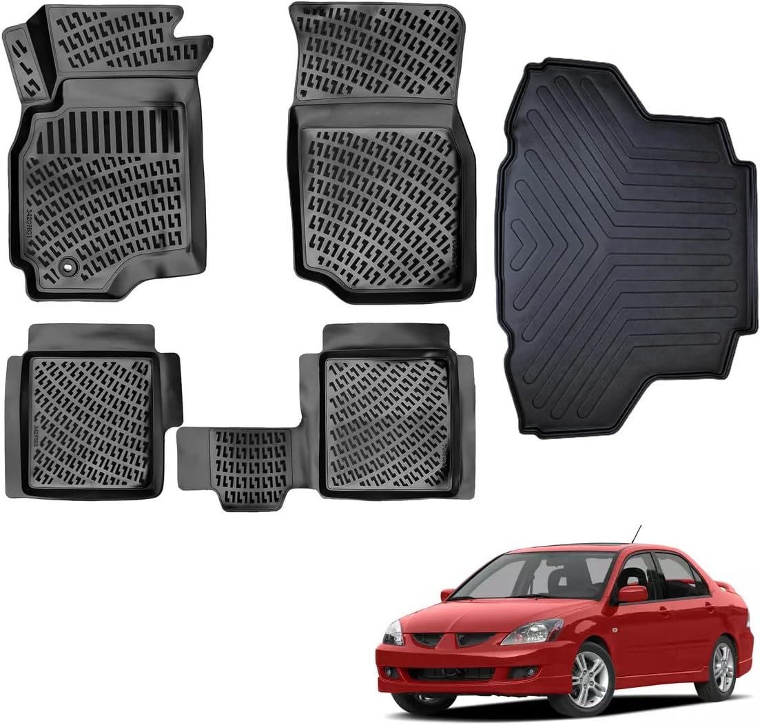 for Mitsubishi Lancer 2001 2002 2003 2004 2005 2006 2007 3D Full Set Floor Mats Liner Cargo Liner Trunk Mat Liner 3D Waterproof Black Rubber Colour