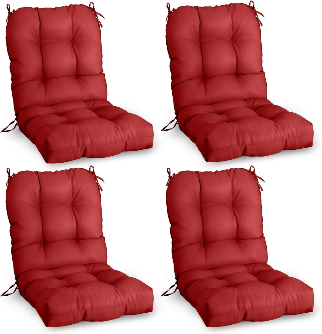 EAGLE PEAK Tufted Outdoor/Indoor Seat/Back Chair Cushions, 4 Pack, 42'' x 21'', Red