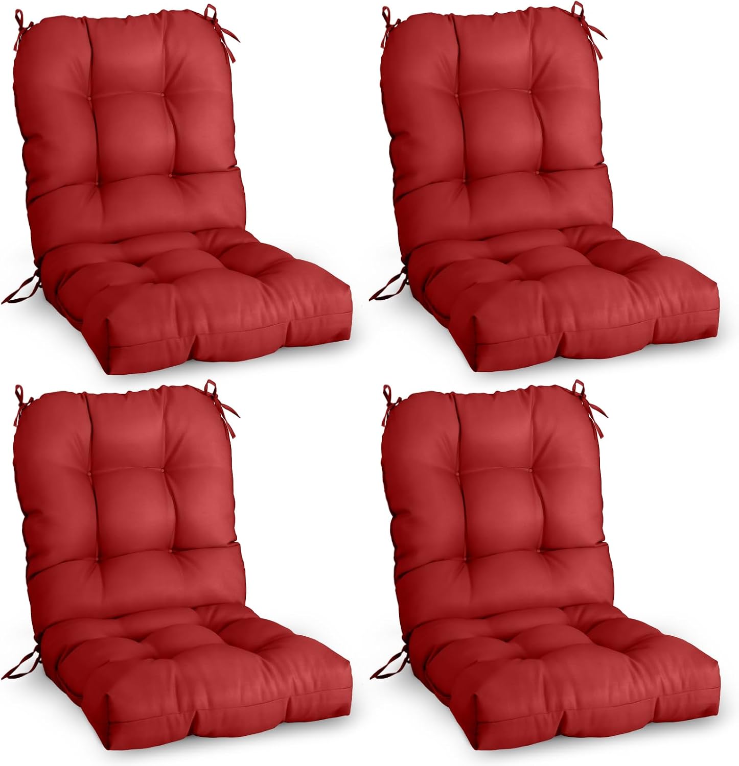 EAGLE PEAK Tufted Outdoor/Indoor Seat/Back Chair Cushions, 4 Pack, 42'' x 21'', Red