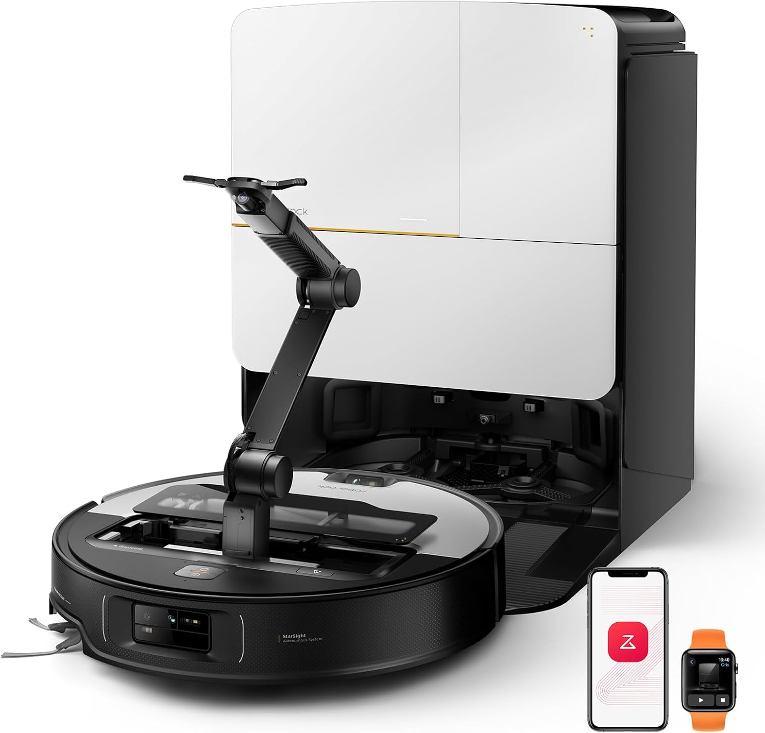 roborock Saros Z70 Robot Vacuum and Mop, OmniGrip Arm, AI-Powered, 22,000Pa Suction, 3.14'' Ultra Slim, FlexiArm Riser Technology, AdaptiLift Chassis, Obstacle Avoidance, Auto Mop Washing & Drying