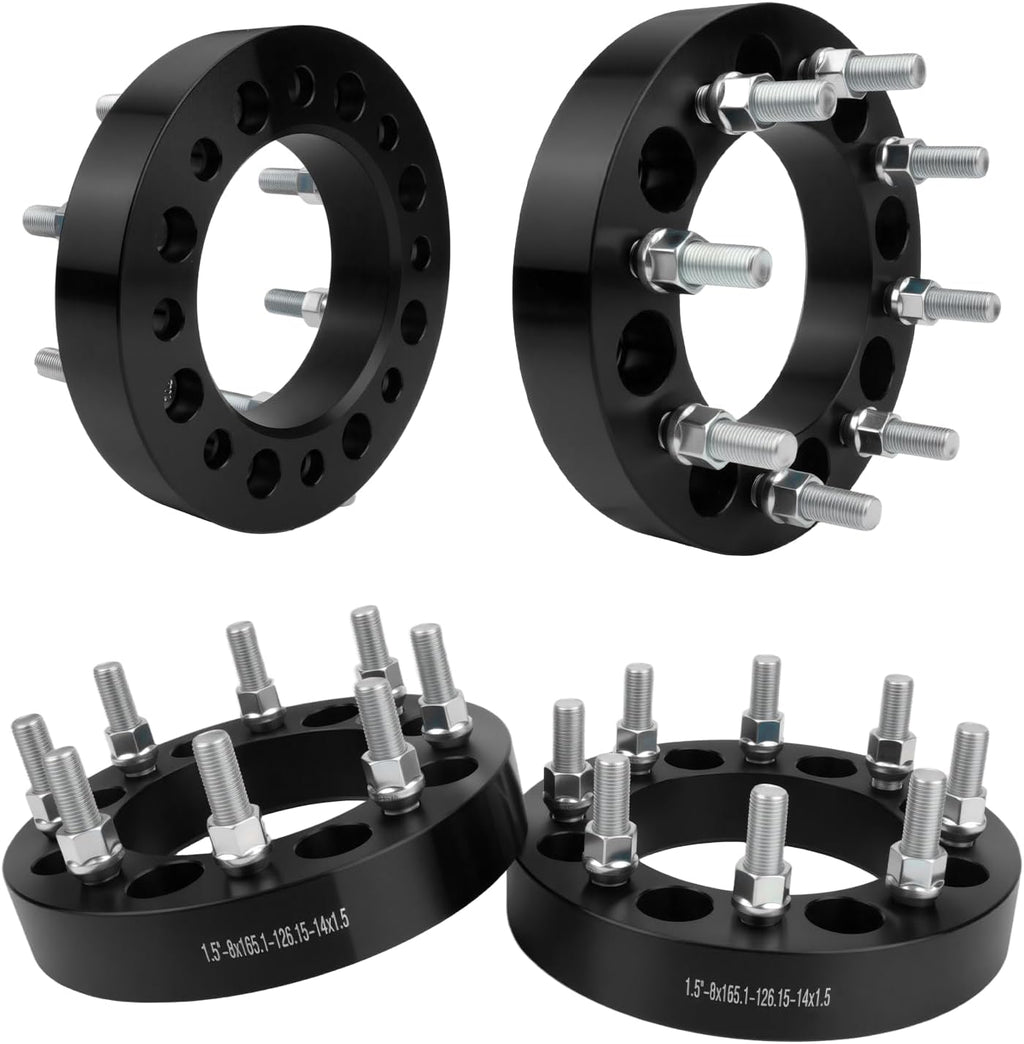 8x6.5 Wheel Spacers 1.5 inch (8x165.1mm) PCD 126.15mm Hub Bore M14x1.5 Studs Aluminum Wheel Adapters 4pcs Car Wheel Accessories Parts Fit for Silverado 1500 2500 3500 HD Suburban Express 2500/3500