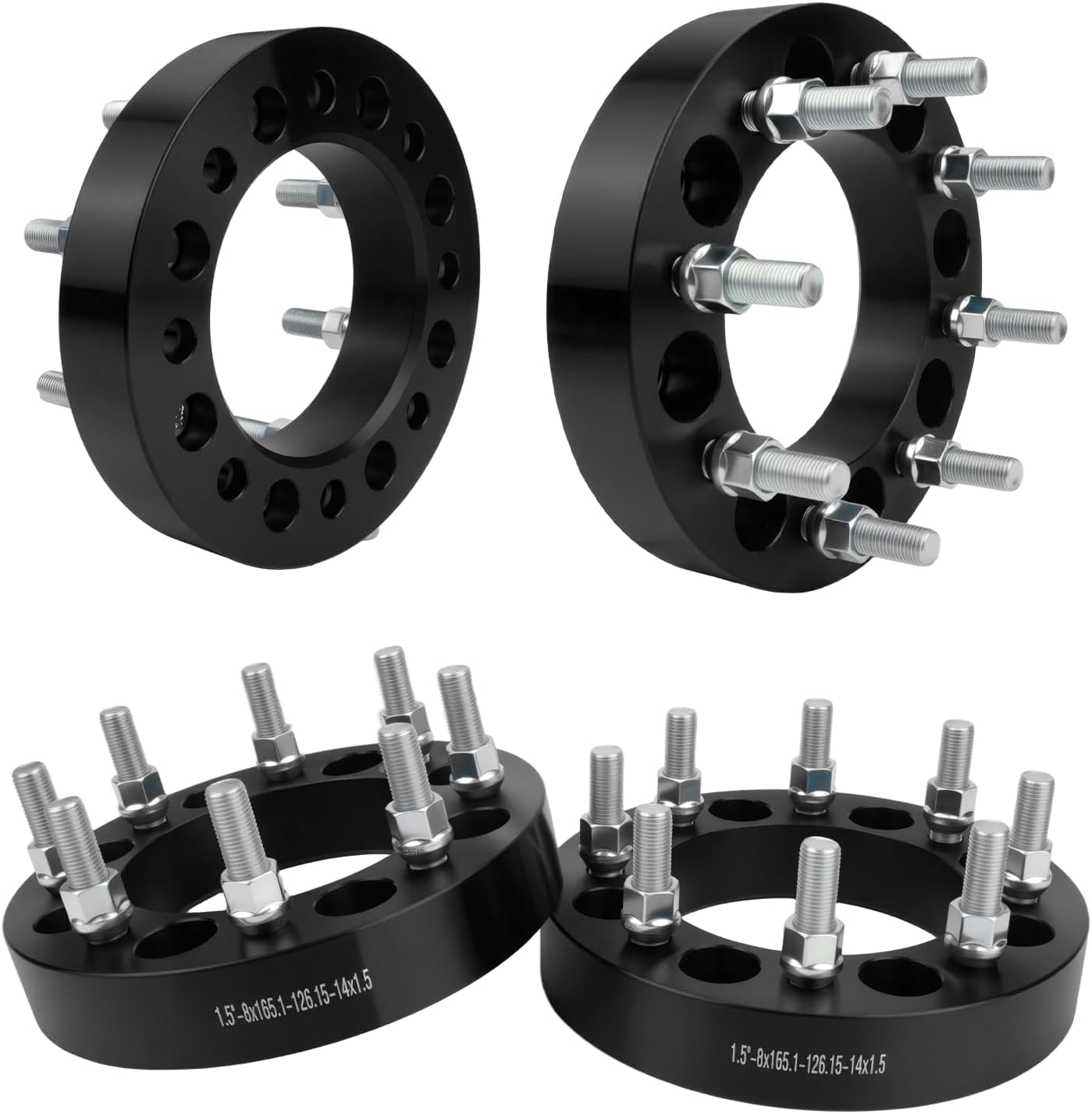 8x6.5 Wheel Spacers 1.5 inch (8x165.1mm) PCD 126.15mm Hub Bore M14x1.5 Studs Aluminum Wheel Adapters 4pcs Car Wheel Accessories Parts Fit for Silverado 1500 2500 3500 HD Suburban Express 2500/3500