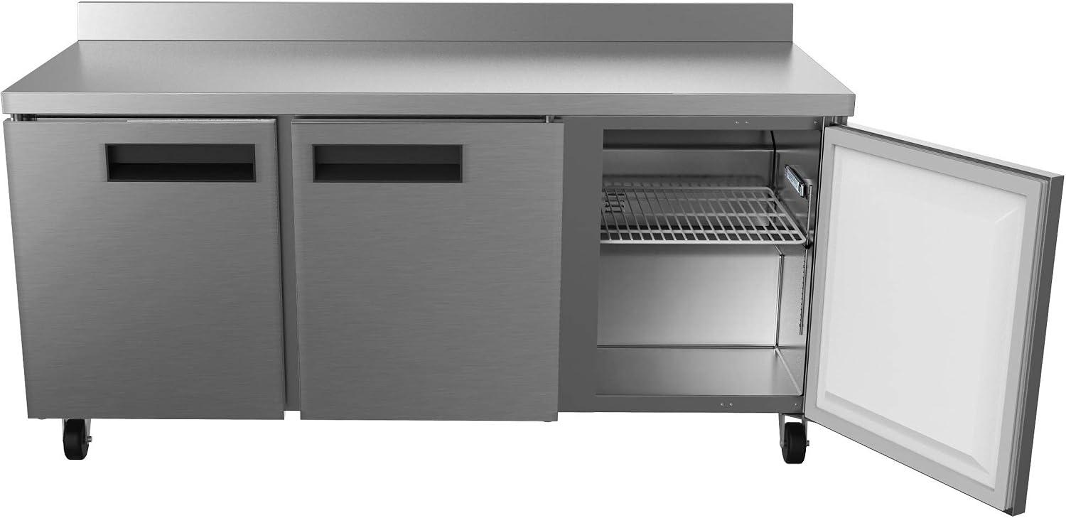 KoolMore 72' Stainless Steel 3 Door Worktop Commercial Refrigerator with 3 1/2 Backsplash - 16.9 cu.ft, Model: RWT-3D-16C