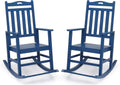 VINGLI Outdoor Rocking Chair with Footrest, Wooden Rocking Chair with 450 LBS Weight Capacity, Patio Rocker with Comfortable Backrest for Garden, Yard (Navy Blue, 2PCS)