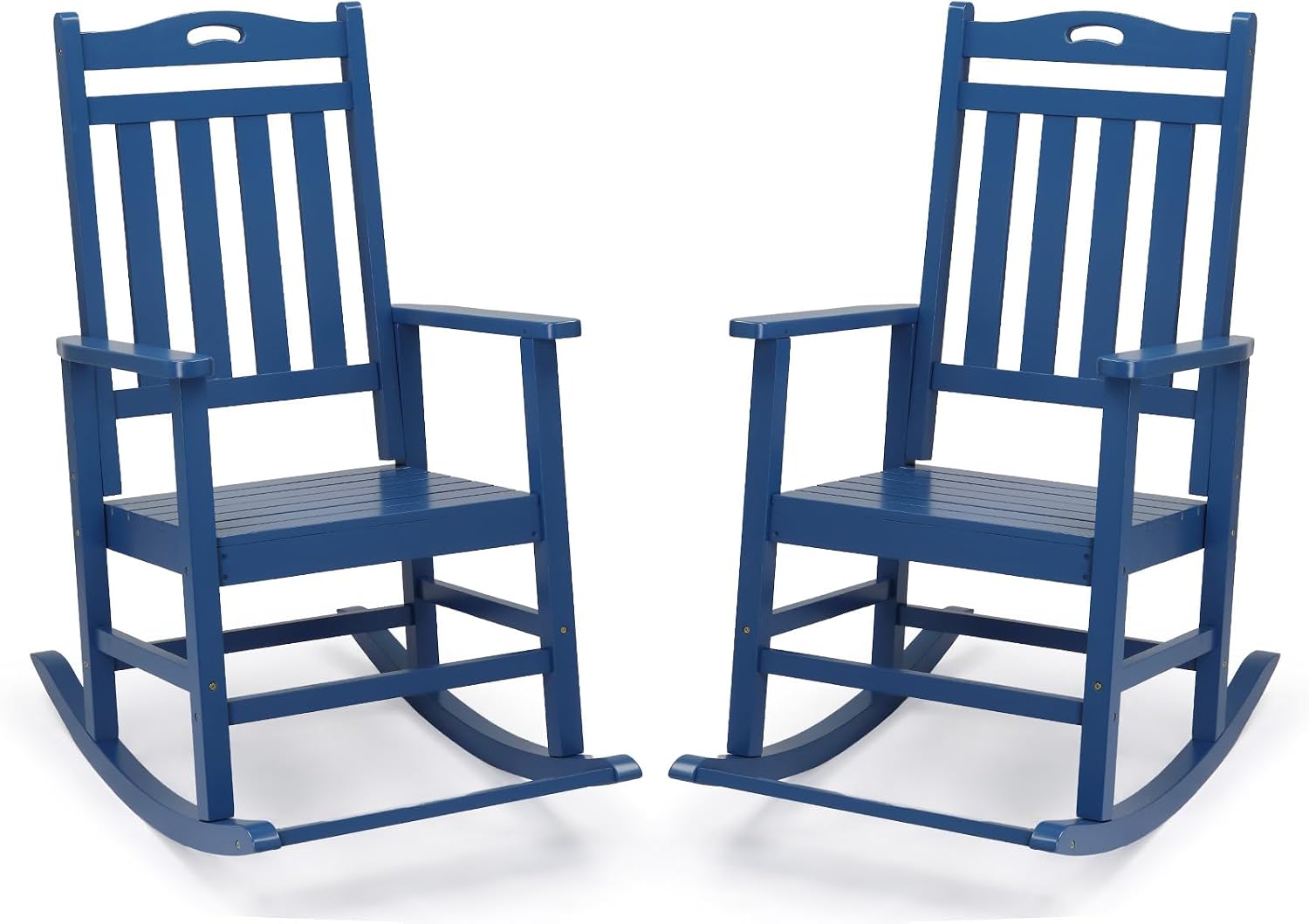 VINGLI Outdoor Rocking Chair with Footrest, Wooden Rocking Chair with 450 LBS Weight Capacity, Patio Rocker with Comfortable Backrest for Garden, Yard (Navy Blue, 2PCS)
