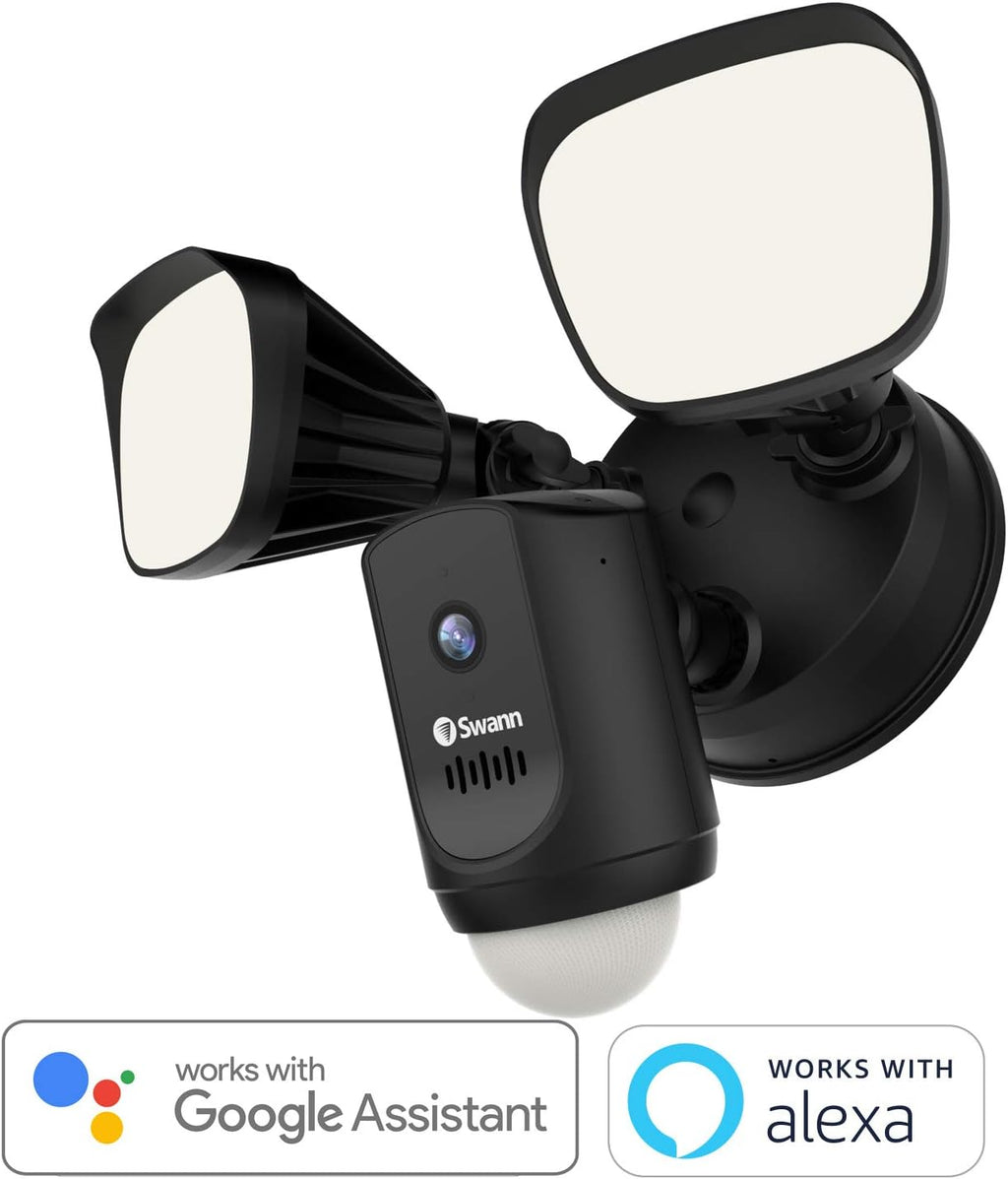 Swann Floodlight Security Camera w/Dimmable Motion Lighting, 2 Way Talk, Wi-Fi Surveillance 1080p HD, Indoor/Outdoor Color Night Vision, True Detect Heat Sensing, Alexa/Google, Black, SWWHD-FLOCAMB