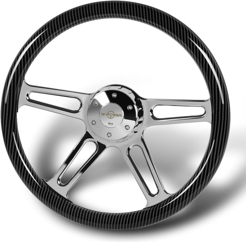 18' Universal 457mm 5 Bolt Hole 2 Inches Deep, Vintage Style Grip Steering Wheel with Hub Adapter Compatible with T04 Kenworth, Peterbilt All Models (Carbon Painted Grip)