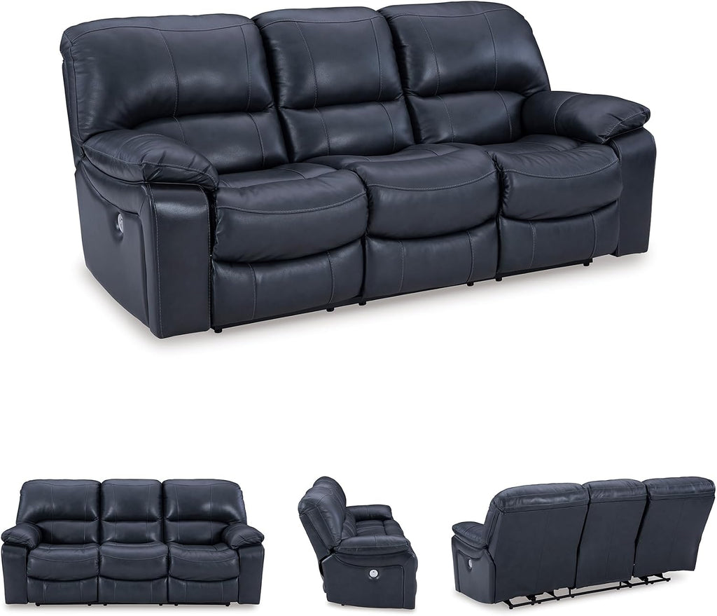 Signature Design by Ashley Leesworth Power Reclining Sofa, Leather Match Wall Hugger Reclining Sofa with One-Touch Power, Zero-Draw USB, 3 Seat Recliner Couch for Living Room, Brown