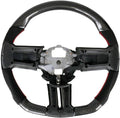 IKON MOTORSPORTS, Steering Wheel Compatible With 2010-2014 Ford Mustang, Black Carbon Fiber & Synthetic Suede Steering Wheel Brushed Kit With Red Stitching, 2011 2012 2013
