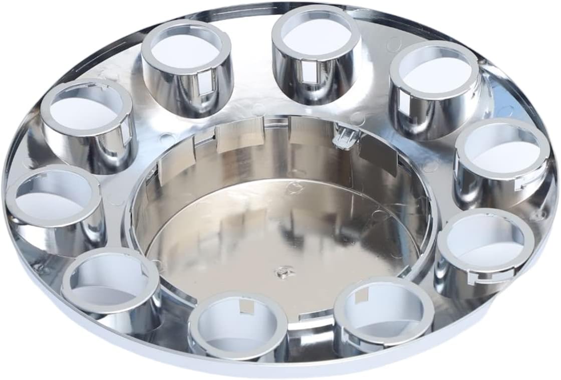 ABS Plastic Chromed Hubcaps Front and Rear Wheel Axle Cover Set with 33mm Thread-On Lug Nut Covers for Semi Trucks (Flat)