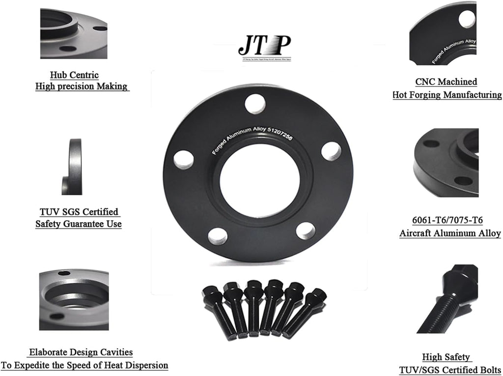 JTP Compatible with Mercedes Benz G55,G65,G63,G500,G550,G300,G350,290GD,G Wagon,AMG,W460,W461,W463,W464,(1987-2025),4pcs 20mm Hub Centric Forging Wheel Spacers 5x130,+Long Black Bolts M14x1.5
