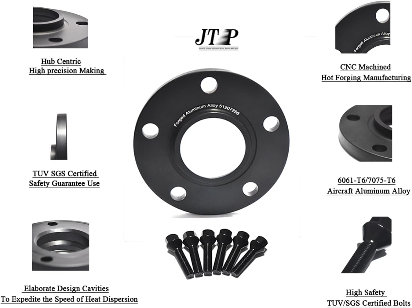 JTP Compatible with Mercedes Benz G55,G65,G63,G500,G550,G300,G350,290GD,G Wagon,AMG,W460,W461,W463,W464,(1987-2025),4pcs 20mm Hub Centric Forging Wheel Spacers 5x130,+Long Black Bolts M14x1.5