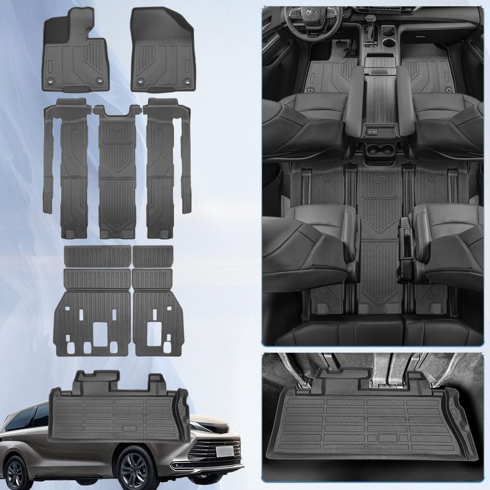 Custom Fit All-Weather Floor Mats for Toyota Sienna 2021-2026, Specifically Designed for 7-Seat Models (Platinum '24-'26 & LE/XLE/XSE/Limited '21-'25), Universal Trim-to-Fit Design (w/o Spare tire)