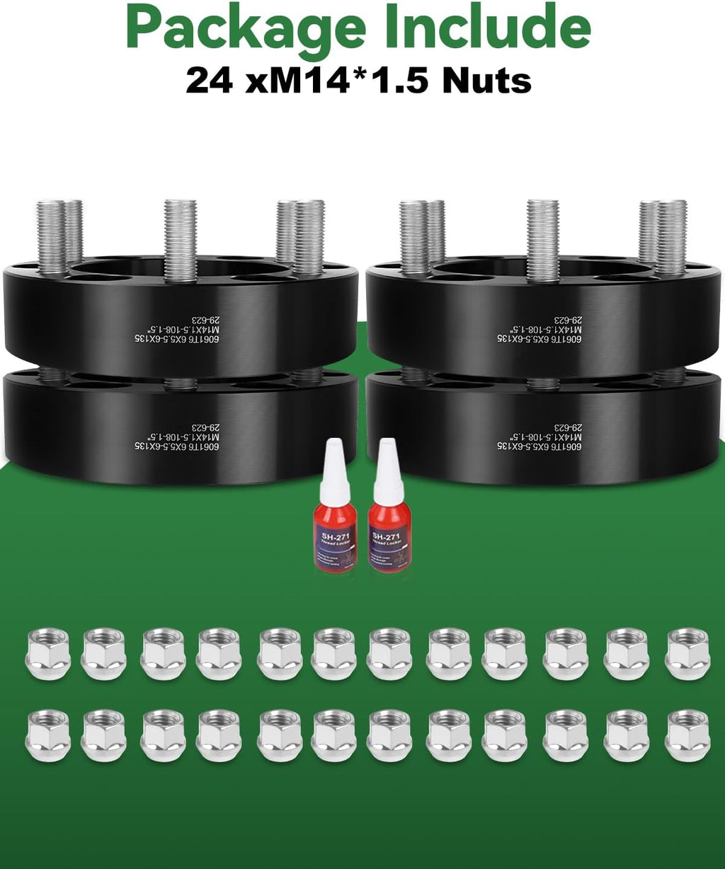 6x5.5 to 6x135 Wheel Spacers for Silverado Tahoe Suburban Yukon Sierra, 1.5 Inch 6x139.7 to 6x135 Wheel Adapters 108mm Center core with M14x1.5 Studs