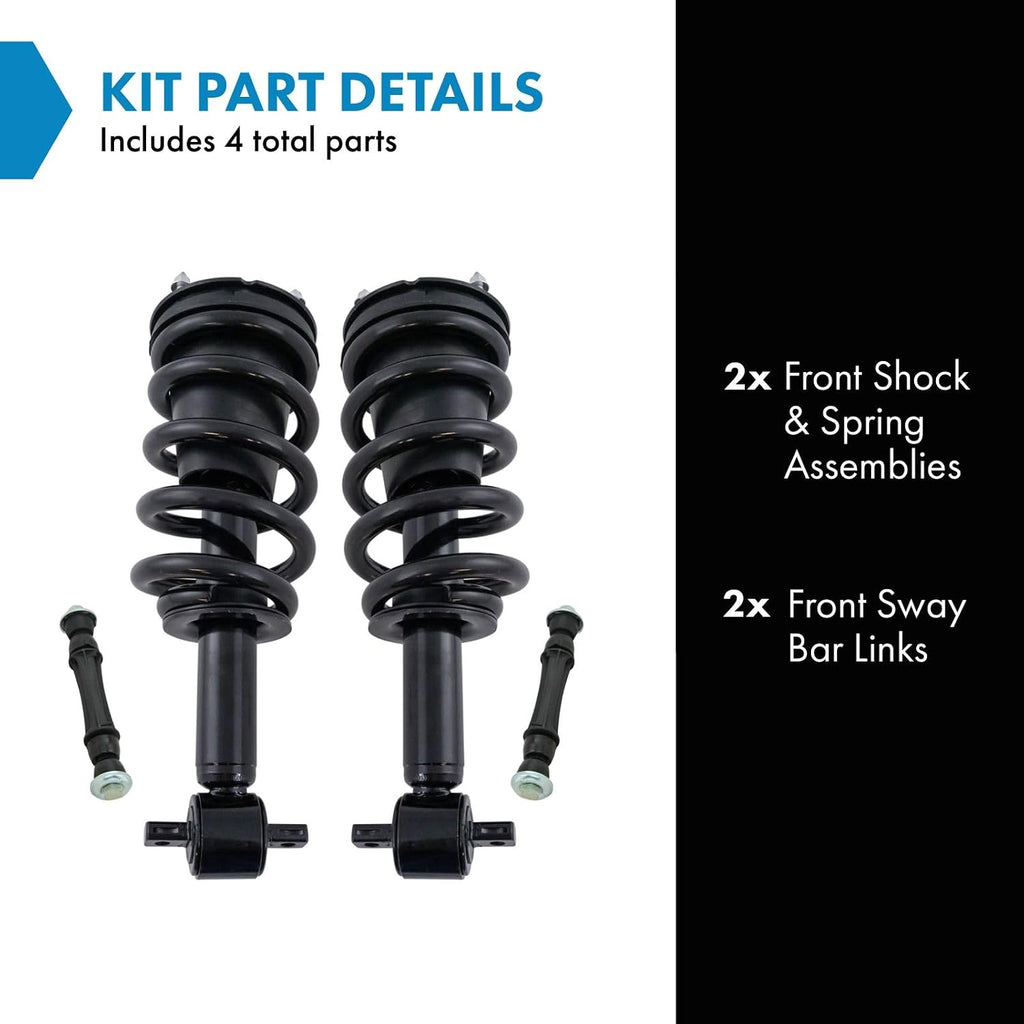TRQ Front Suspension Kit Shock & Spring Strut Assembly Sway Bar Stabilizer Link Compatible with 2014-2018 Chevrolet Silverado 1500 GMC Sierra 1500