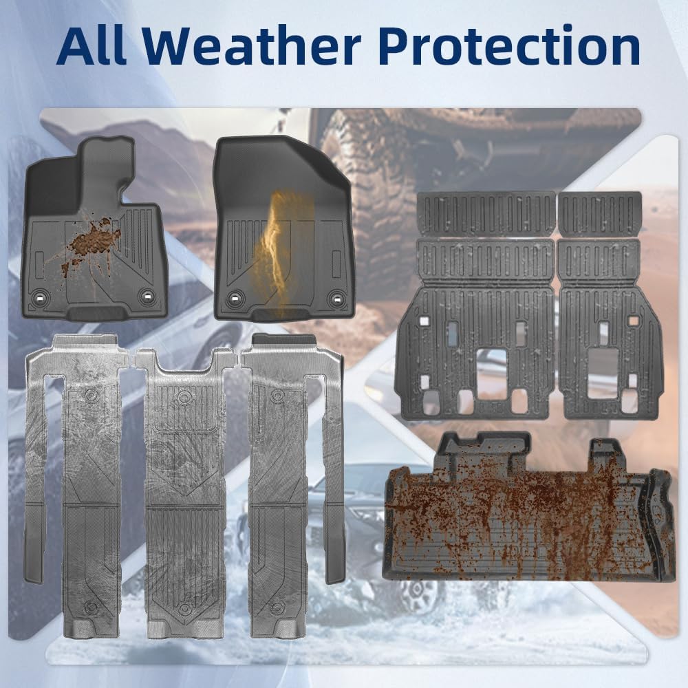 Custom Fit All-Weather Floor Mats for Toyota Sienna 2021-2026, Specifically Designed for 7-Seat Models (Platinum '24-'26 & LE/XLE/XSE/Limited '21-'25), Universal Trim-to-Fit Design (w/o Spare tire)