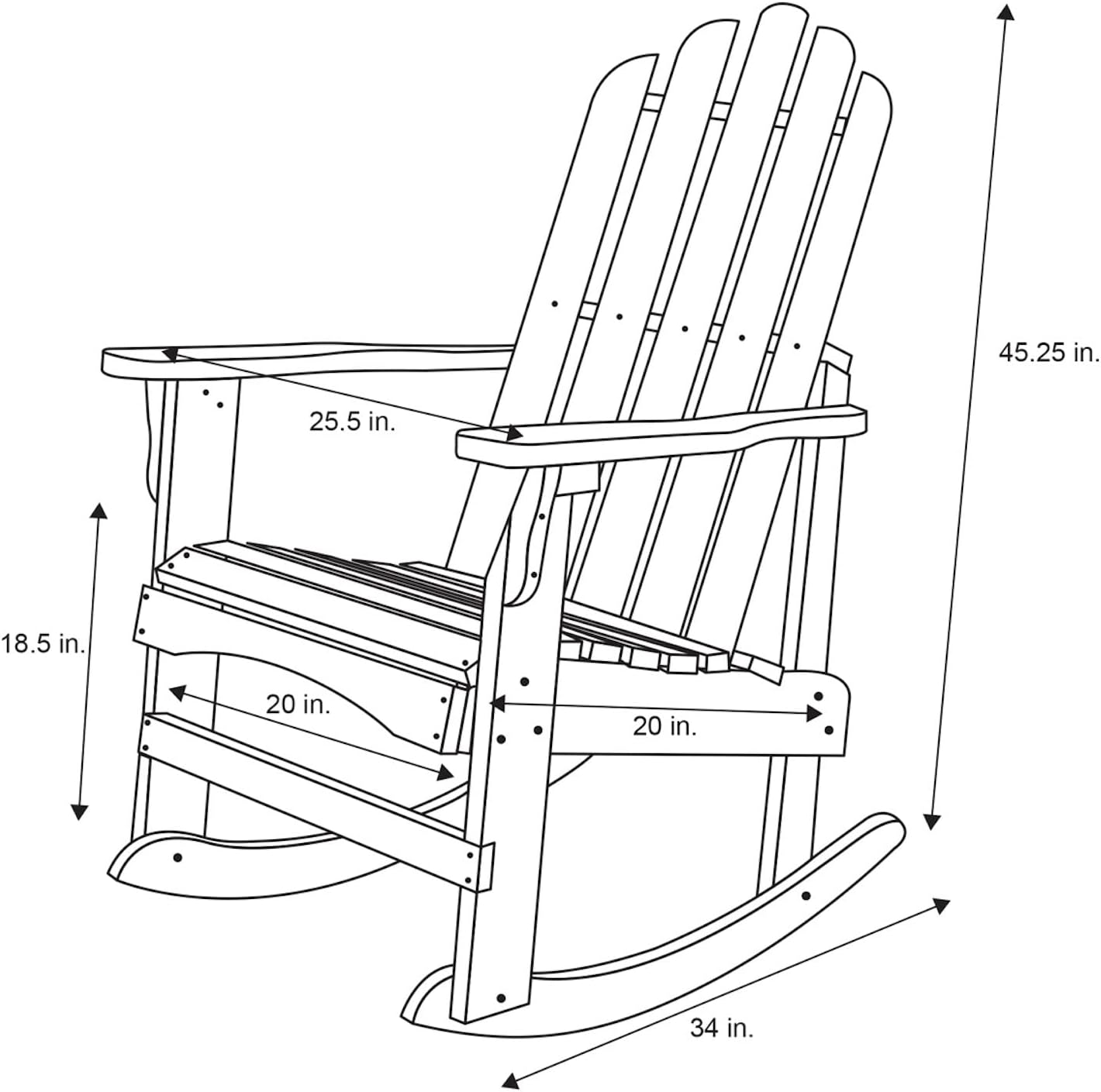 Shine Company Marina Adirondack Porch Rocker, Indoor Outdoor Wood Rocking Chair, Graystone