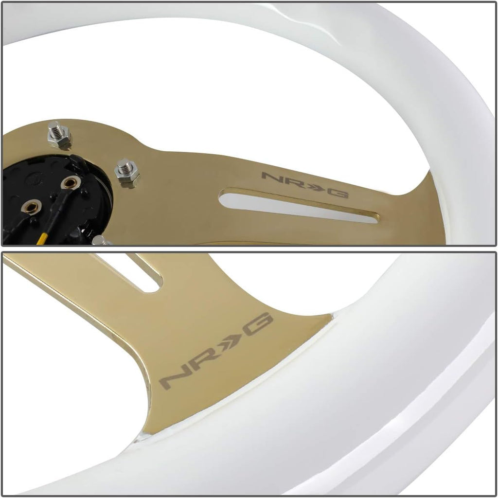 Auto Dynasty NRG Innovations ST-015CG-WT 350mm Chrome Gold Spokes White Wood Grain Grip Steering Wheel