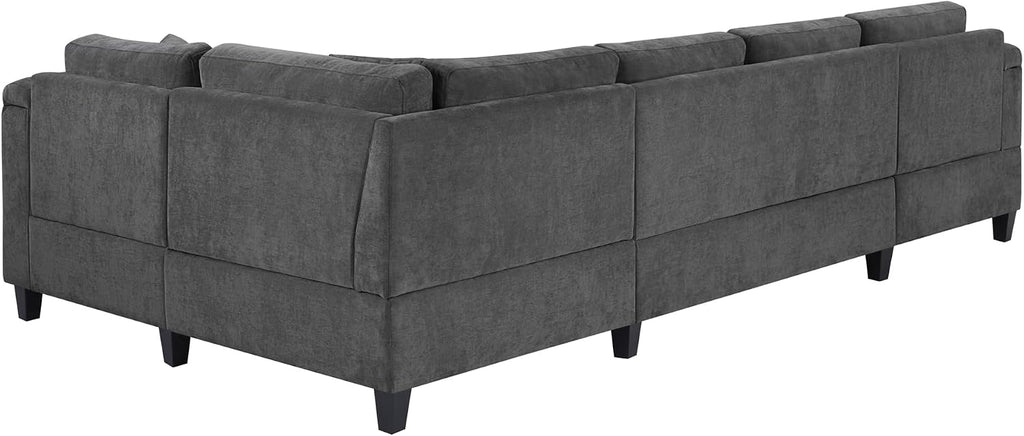 Merax 115.7' U-Shaped Chenille Sectional Sofa, 4 Seat Corner Couch Oversized with Built-in Cup Holders, 3 Pillows, Storage Space for Living Room, Grey