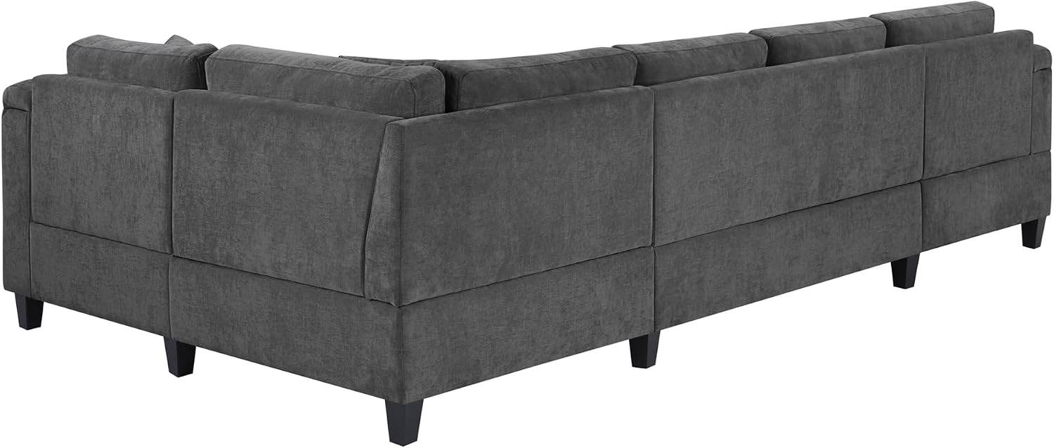 Merax 115.7' U-Shaped Chenille Sectional Sofa, 4 Seat Corner Couch Oversized with Built-in Cup Holders, 3 Pillows, Storage Space for Living Room, Grey