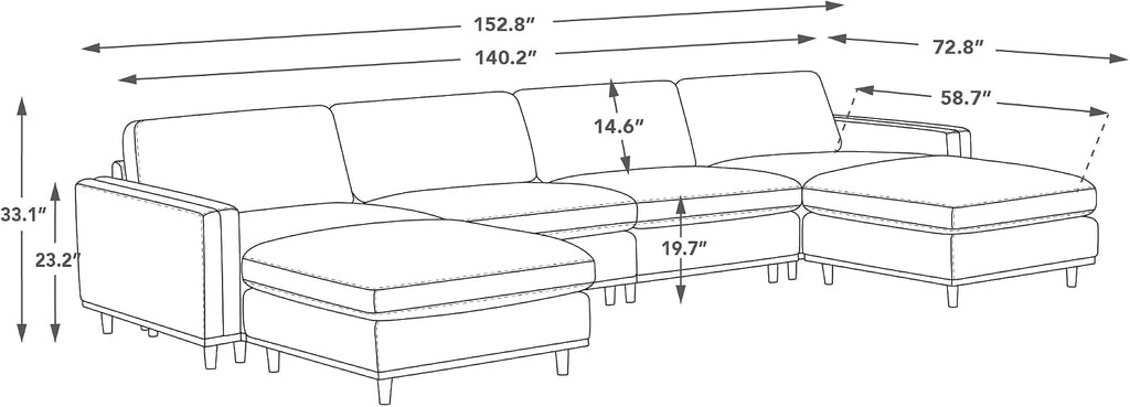 CHITA Super Large Luxury U Shape Convertible Sectional Modular Sofa, Down Filled Modern Sofa, Deep Seat Cloud Couch, 153 inch Width, 6 Seat Couch with Chaise, 2 Ottomans, Solid Wood Leg, Linen