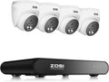 ZOSI C220 8CH 4MP QHD 2.5K PoE Home Security Camera System, 8CH 5MP 3K NVR with Smart AI Human Detection, 4 x 4MP(1440p) Dome IP Cameras Outdoor Indoor, Two-Way Audio (Hard Drive not Included)