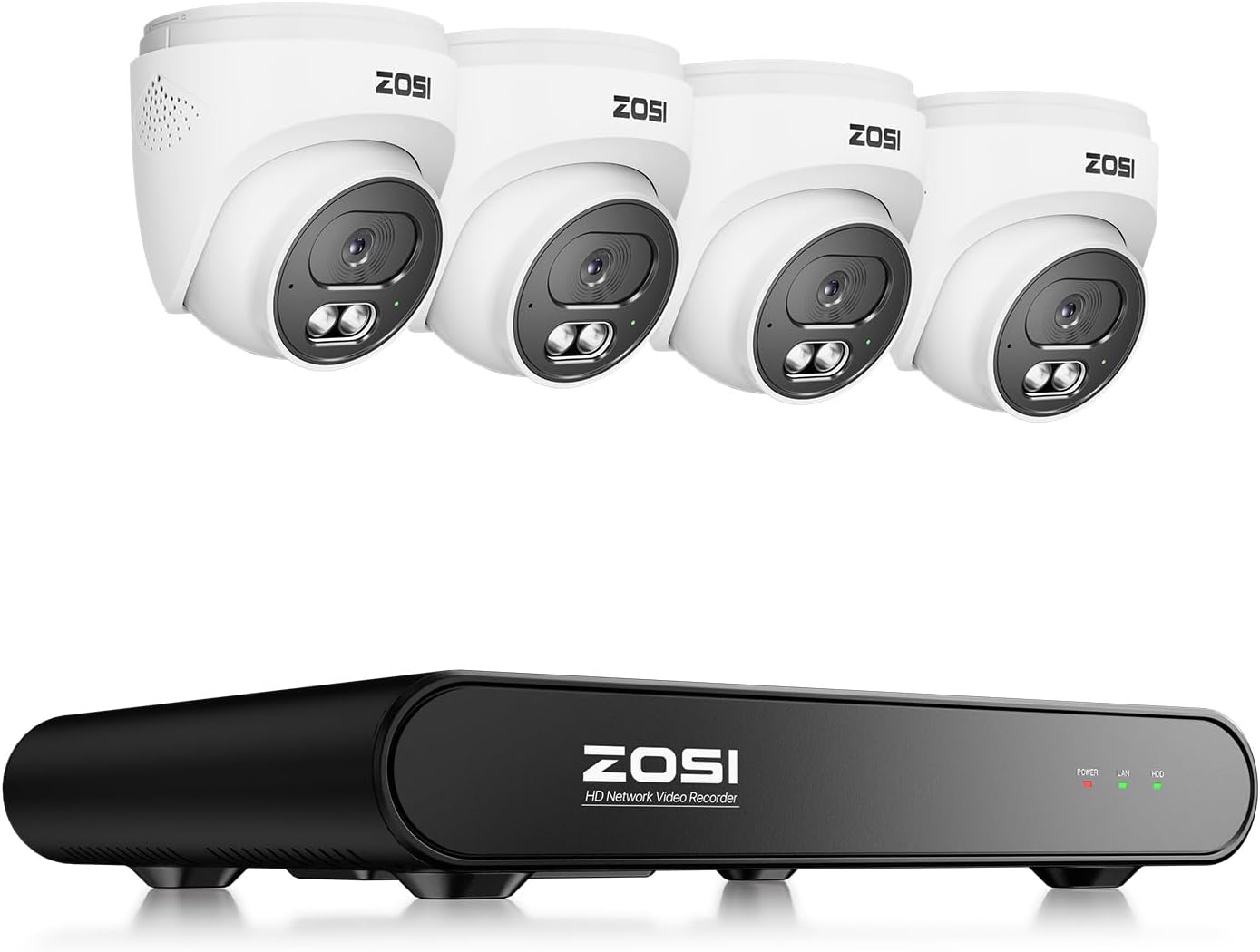 ZOSI C220 8CH 4MP QHD 2.5K PoE Home Security Camera System, 8CH 5MP 3K NVR with Smart AI Human Detection, 4 x 4MP(1440p) Dome IP Cameras Outdoor Indoor, Two-Way Audio (Hard Drive not Included)