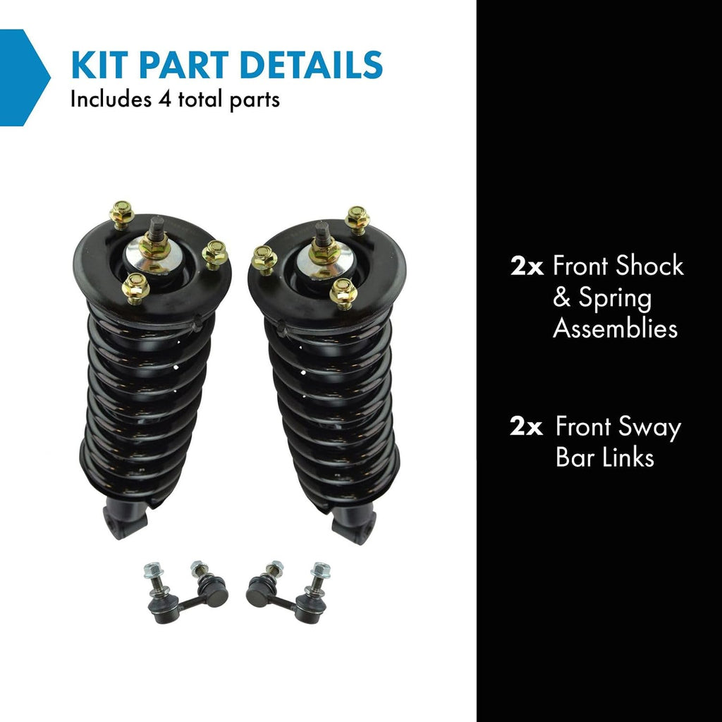 TRQ Front Suspension Kit Shock & Spring Strut Assembly Sway Bar Stabilizer Link Compatible with 2005-2019 Nissan Frontier 2009-2012 Suzuki Equator