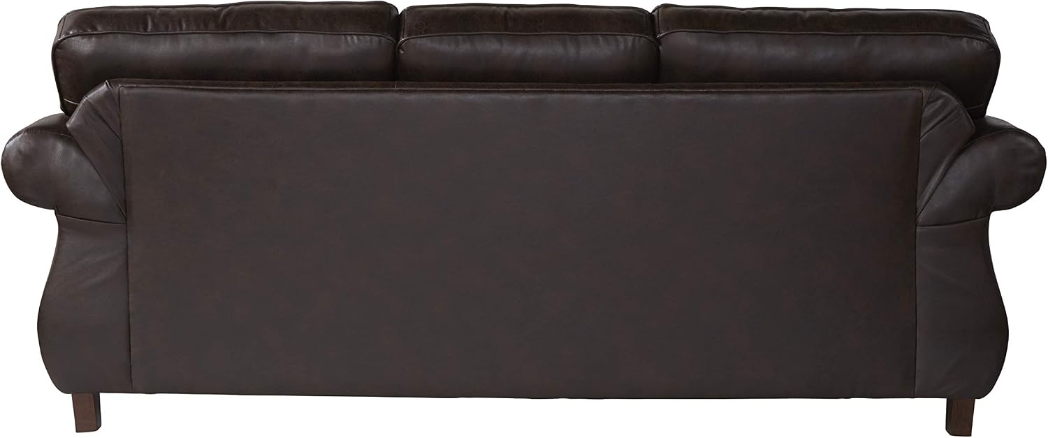 Leinster Faux Leather Sofa with Antique Bronze Nailheads in Espresso