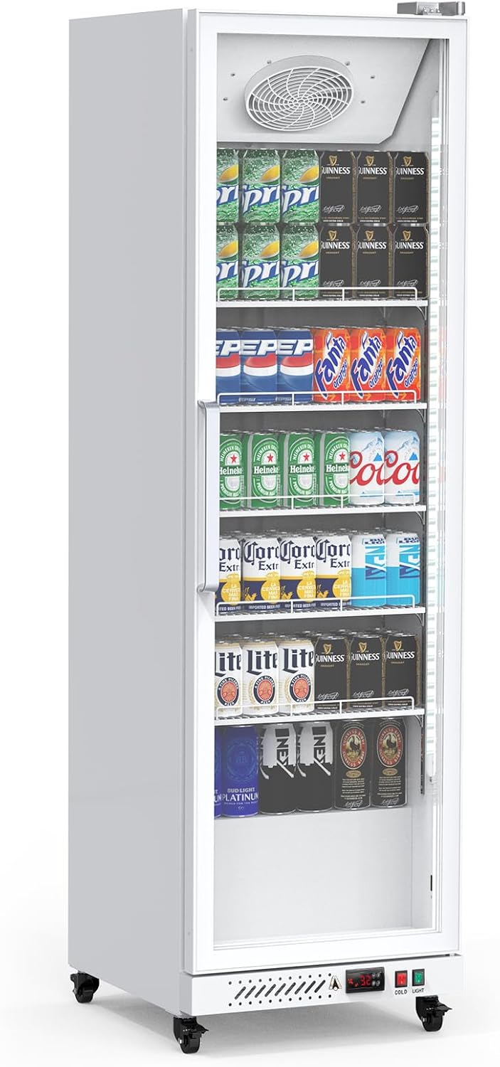 PeakPursuit Commercial Display Refrigerator, 12.4 Cu.Ft. Beverage Refrigerator Glass Door Beverage Cooler, Upright Merchandiser Cooler Display Fridge With LED Light and Adjustable Shelves