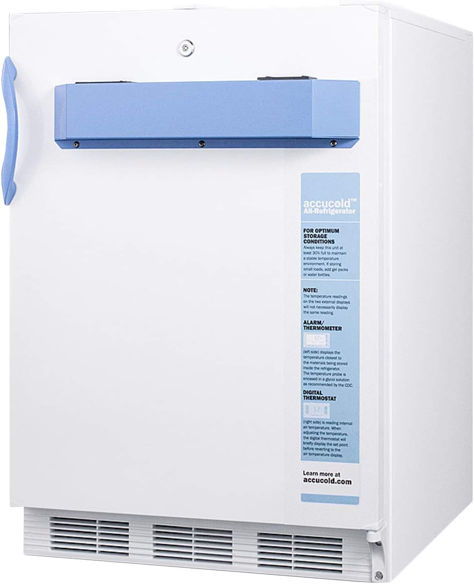 Summit Appliance FF7LWBIMED2ADA 24' Wide Built-In All-Refrigerator, ADA Compliant; 5.5 cu.ft. Capacity; Automatic Defrost; High/low Temperature Alarm; Digital Thermostat; and Factory Lock