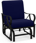 Giantex Outdoor Glider, Patio Rocking Chair with Thick Cushion, Sturdy Metal Frame, Curved Armrest, Ergonomic Design, Single-Person Glider Chair for Garden, Yard, Porch Rocker, Navy