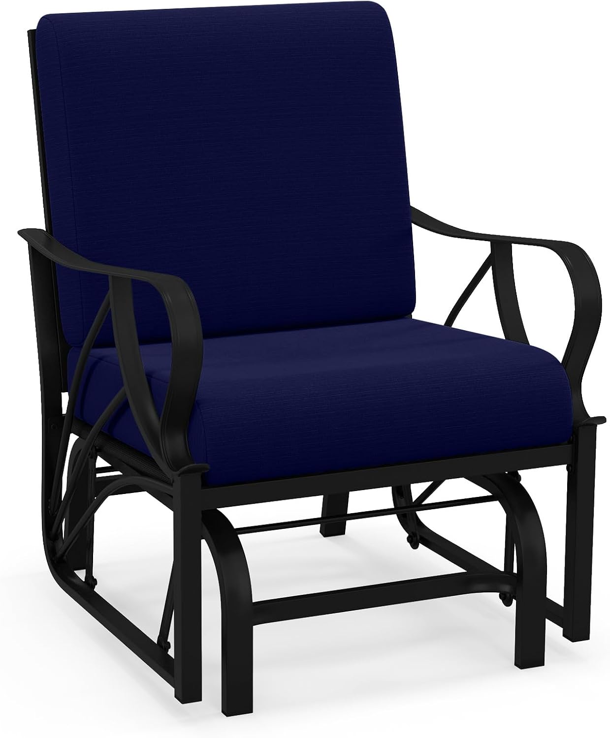 Giantex Outdoor Glider, Patio Rocking Chair with Thick Cushion, Sturdy Metal Frame, Curved Armrest, Ergonomic Design, Single-Person Glider Chair for Garden, Yard, Porch Rocker, Navy