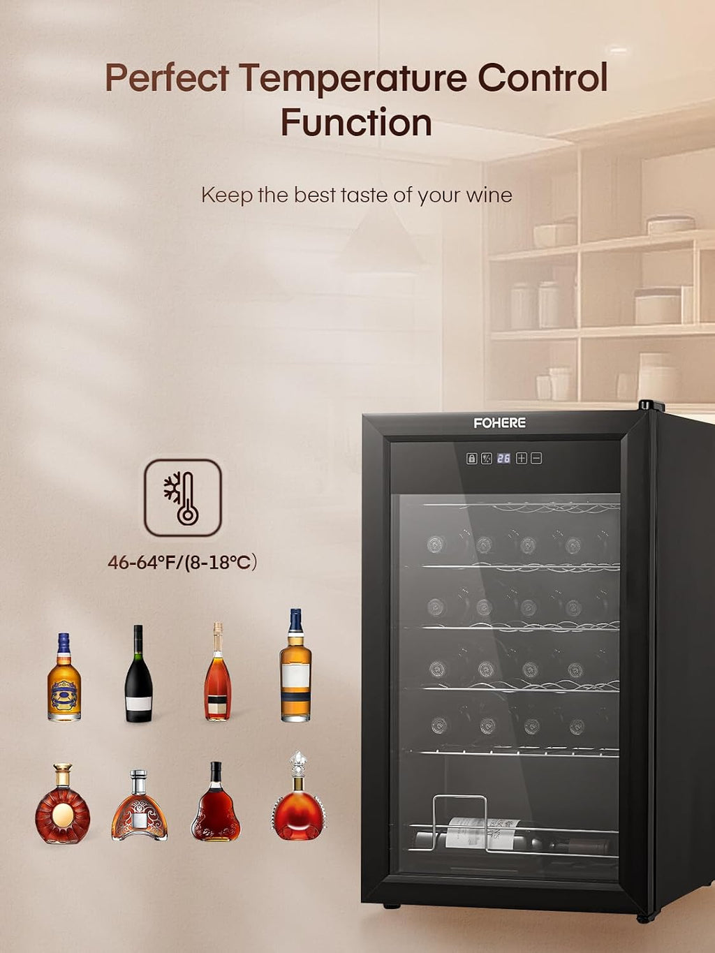FOHERE 28 Bottles Wine Cooler Refrigerator, Wine Fridge with Double Glass Doors, LED Light, Digital Temperature Control, Wine Cellar for Bar, Home, Office