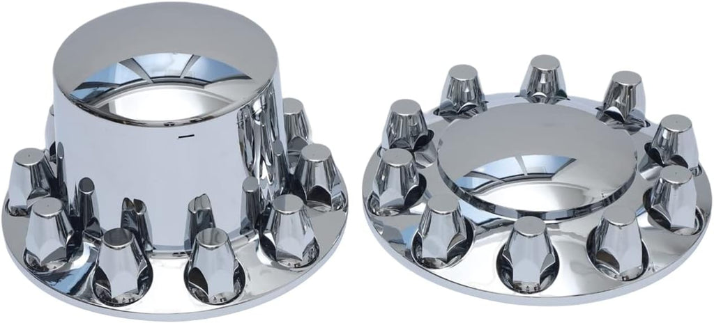 ABS Plastic Chromed Hubcaps Front and Rear Wheel Axle Cover Set with 33mm Thread-On Lug Nut Covers for Semi Trucks (Dome)