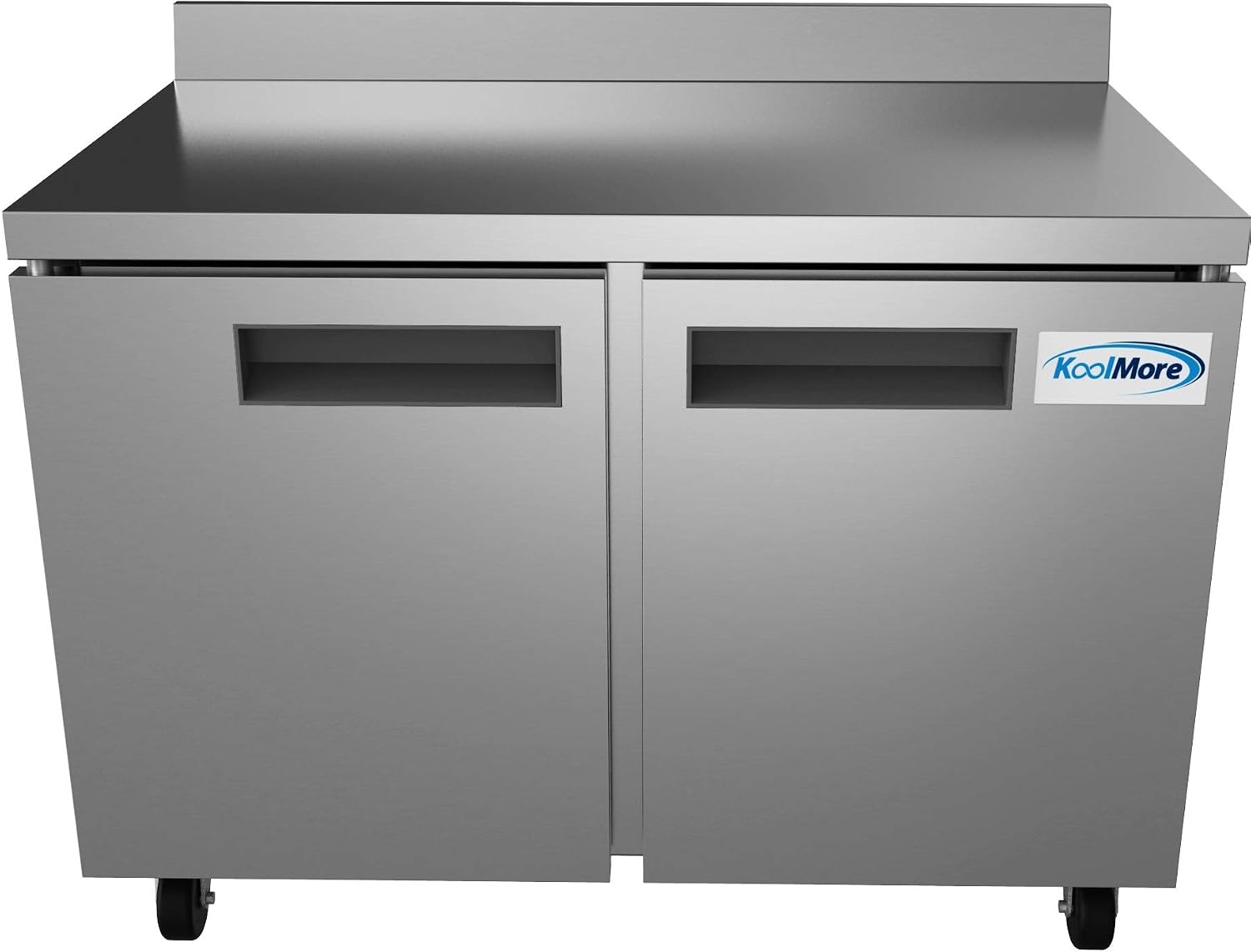 KoolMore 48' Stainless Steel 2 Door Worktop Commercial Refrigerator with 3 1/2 Backsplash - 12 cu.ft (RWT-2D-12C)